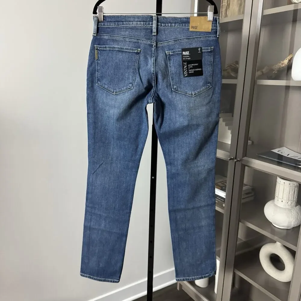 Paige Federal Slim Straight Leg Cartwright Blue Wash Denim Jeans 29 NEW Stretch